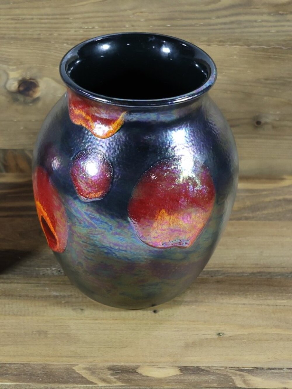 Vintage Poole Pottery Vase Black Galaxy Orange Drip Lava Mid century England
